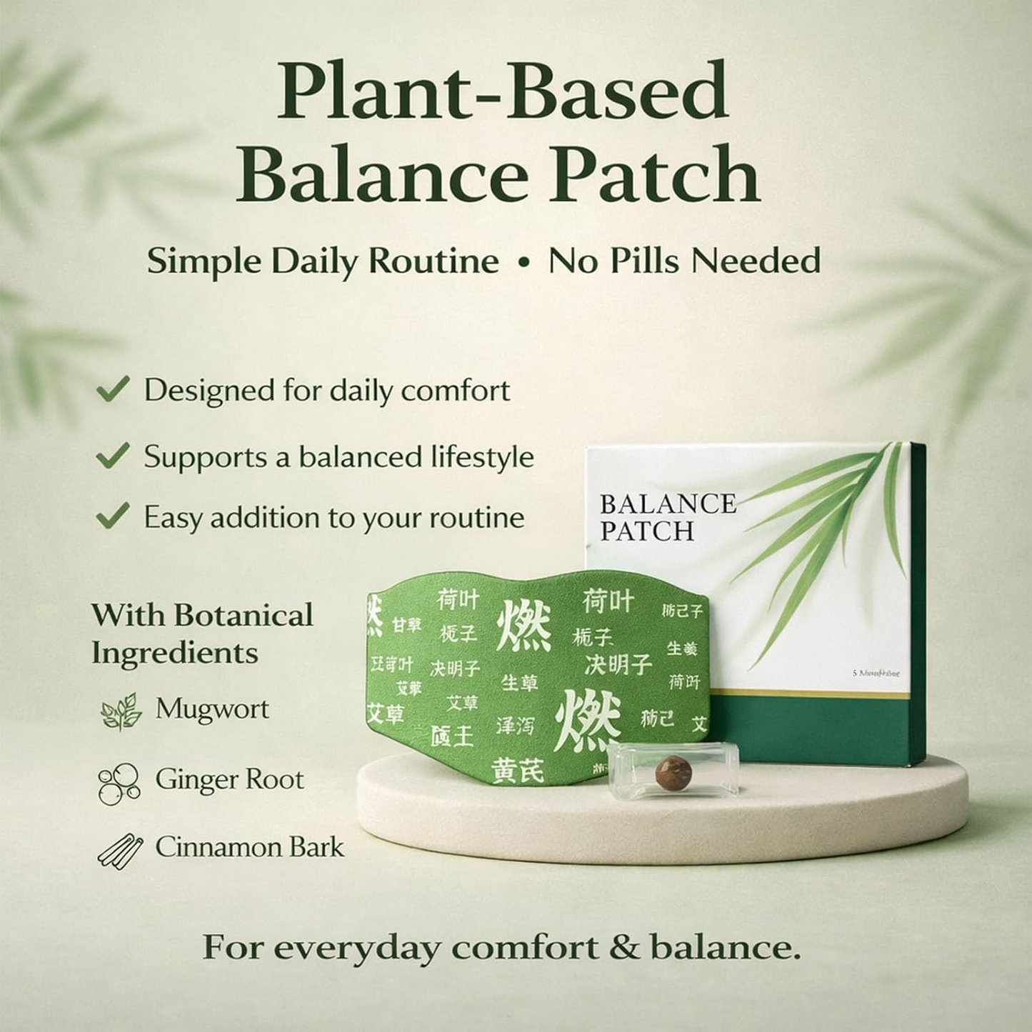 Japanese Herbal Balance Patch, Plant-Based Ingredients, Comfortable Adhesive Design
